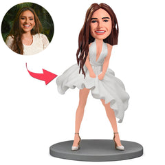 Beautiful Girl in White Dress Custom Bobbleheads