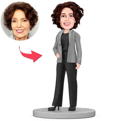 Fashion Woman in Grey Jacket Custom Bobbleheads