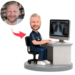 Radiology Male Doctor Sits While Looking at Chest X-Rays Custom Bobbleheads