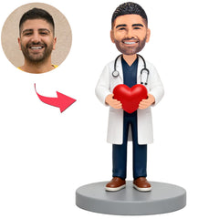 Male Cardiology Doctor Holding Heart Custom Bobbleheads