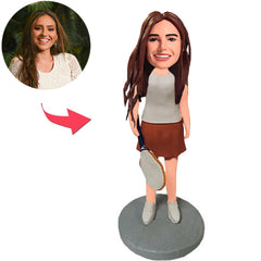 Woman Holding Tennis Racket Custom Bobbleheads
