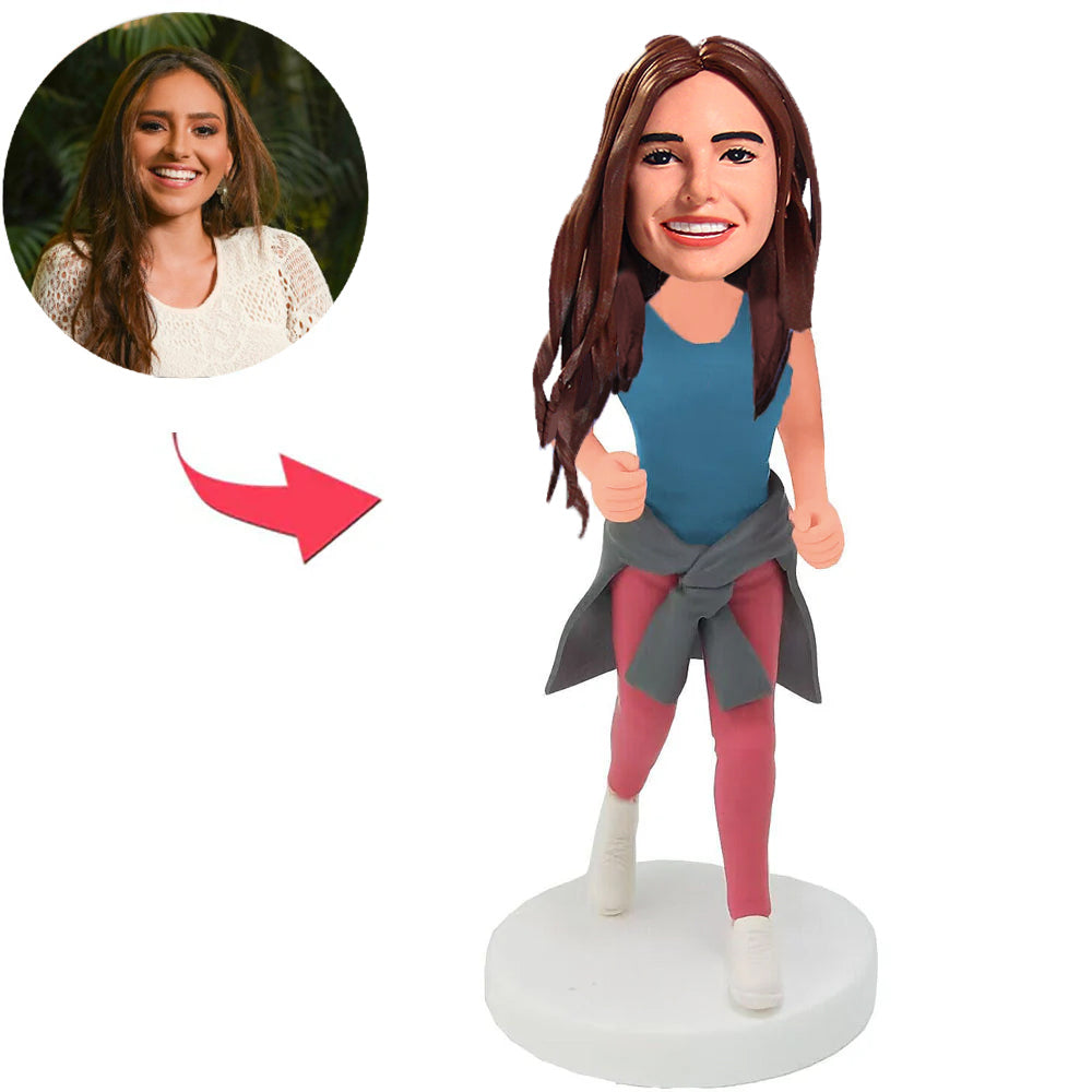 Casual Girl with Clothes Tied Around Waist Custom Bobbleheads