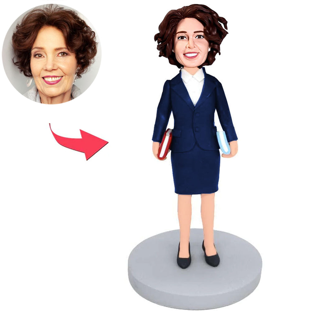 Blue Suit Female Teacher Custom Bobbleheads