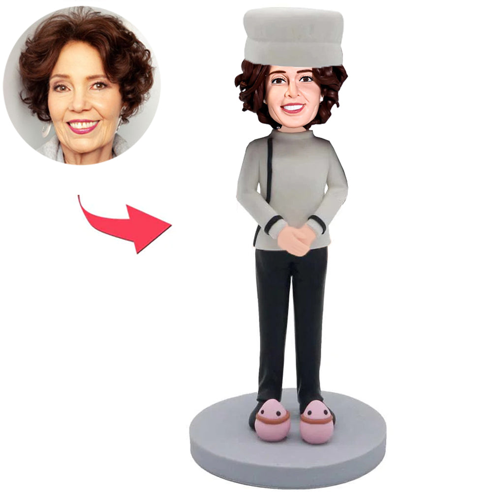 Female Chef with Two Desserts Custom Bobbleheads