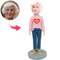 Mother Wearing Pink Sweater Custom Bobbleheads