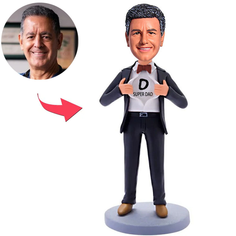 Super Dad Black Business Suit Custom Bobbleheads