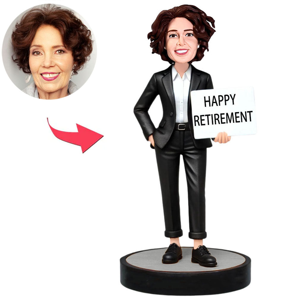 Happy Retirement Business Woman Custom Bobbleheads