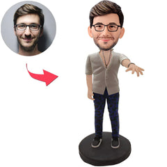Casual Man with Left Hand Outstretched Custom Bobbleheads