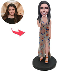 Woman in Printed Dress Custom Bobbleheads