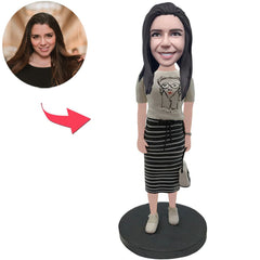 Casual Girl in Short Sleeves Custom Bobbleheads