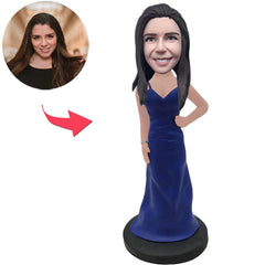 Casual Woman in Blue Dress Custom Bobbleheads