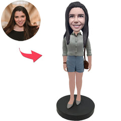 Casual Fashion Woman with Bag Custom Bobbleheads