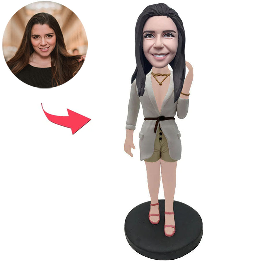 Girl in Grey Suit with Necklace Custom Bobbleheads