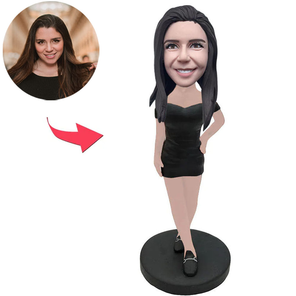 Beautiful Temperament Woman in Black Dress Custom Bobbleheads