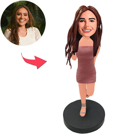Jump Fashion Girl in Red Dress Custom Bobbleheads