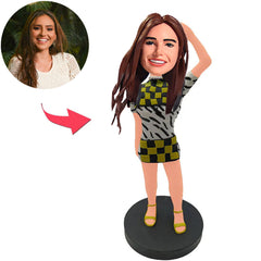 Fashion Girl Wearing Plaid Skirt Custom Bobbleheads
