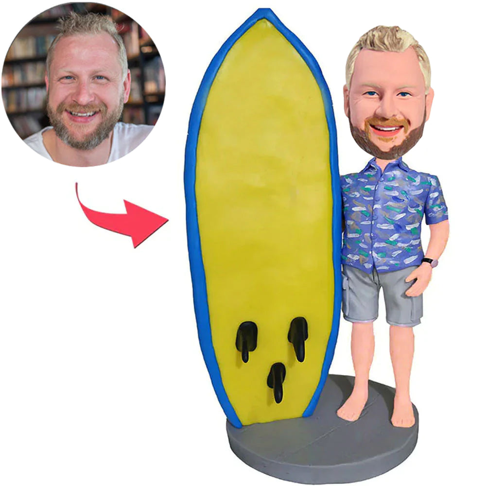 Man Standing Next to Surfboard Custom Bobbleheads