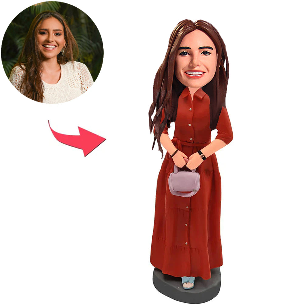 Woman in Red Dress with Bag Custom Bobbleheads