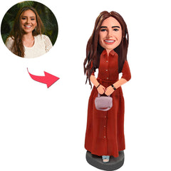 Woman in Red Dress with Bag Custom Bobbleheads