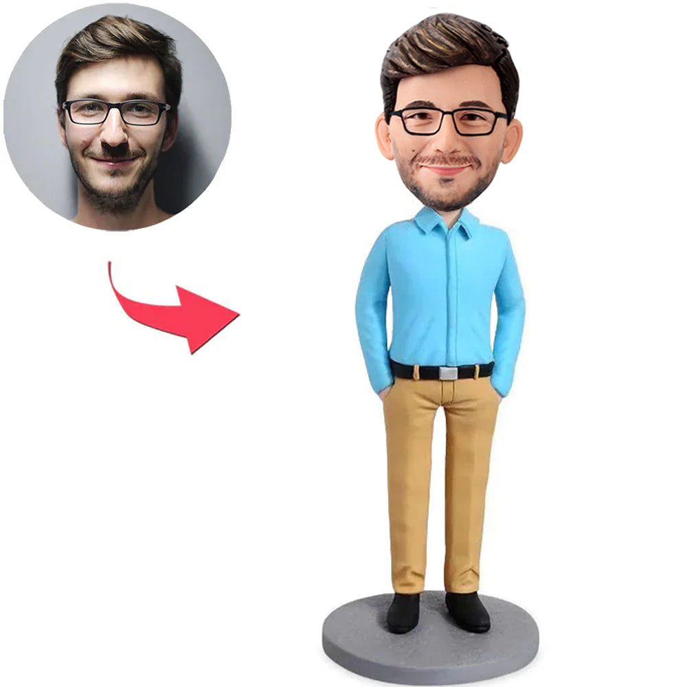 Blue Shirt Business Man Custom Bobbleheads