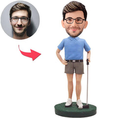 Blue Shirt Golfer Custom Bobbleheads
