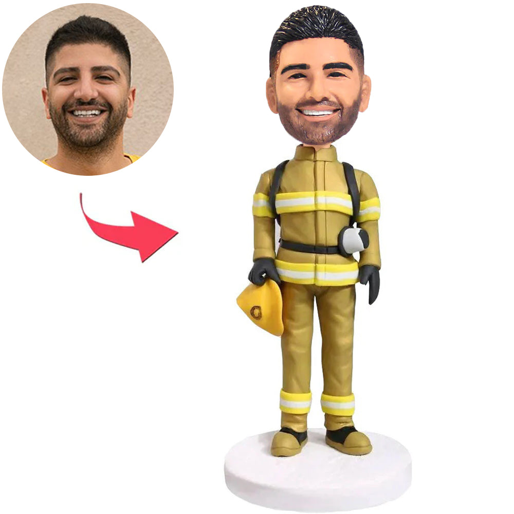 Fire Fighter in Yellow Uniform Custom Bobbleheads
