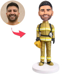 Fire Fighter in Yellow Uniform Custom Bobbleheads