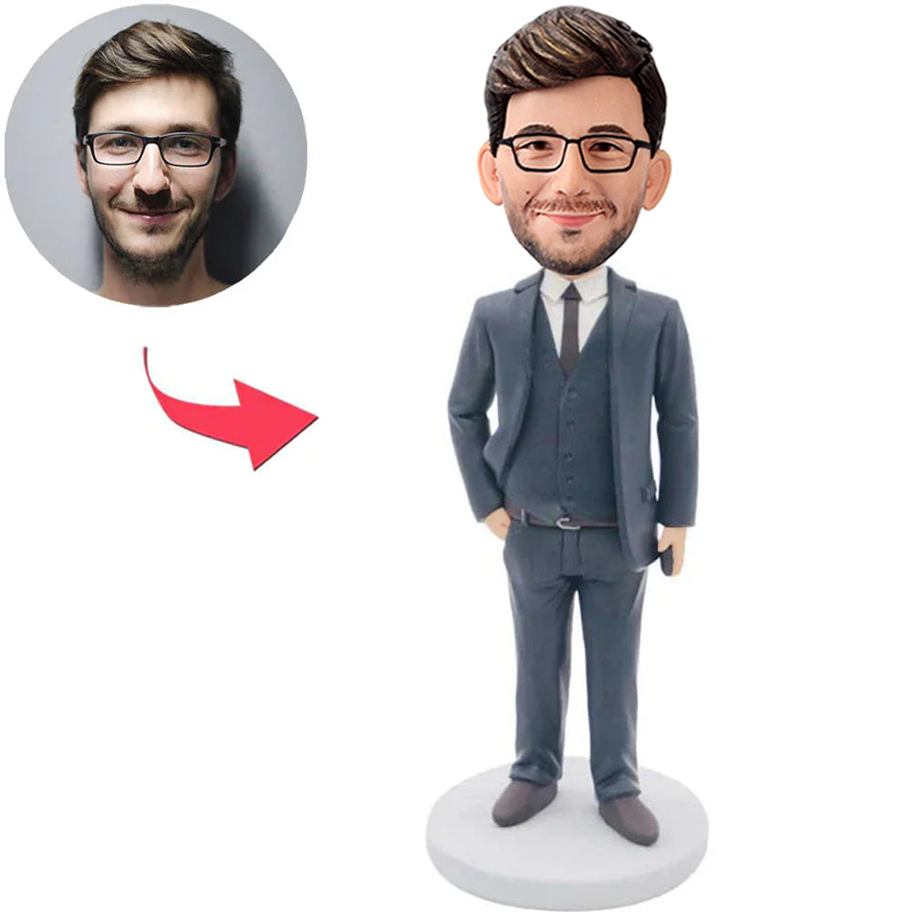Business Man with One Hand in His Pocket Custom Bobbleheads