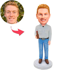 Casual Man Drinking Beer Custom Bobbleheads with Hat