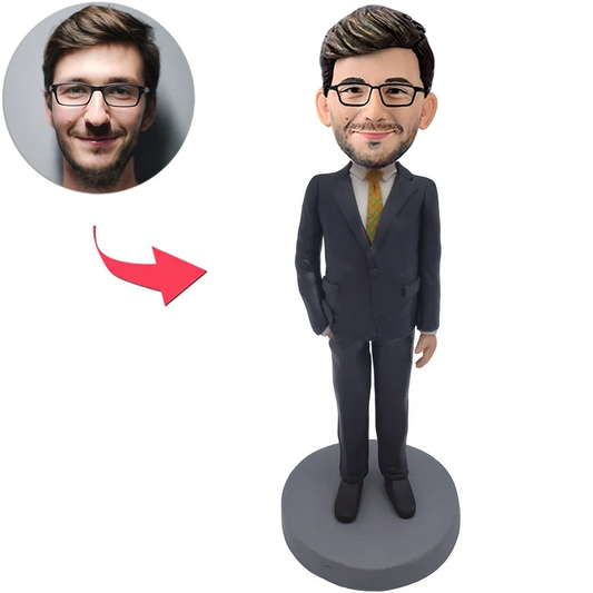Custom Bobbleheads Black Suit Cool Business Man