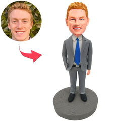 Custom Bobbleheads Business Man in Grey Suit