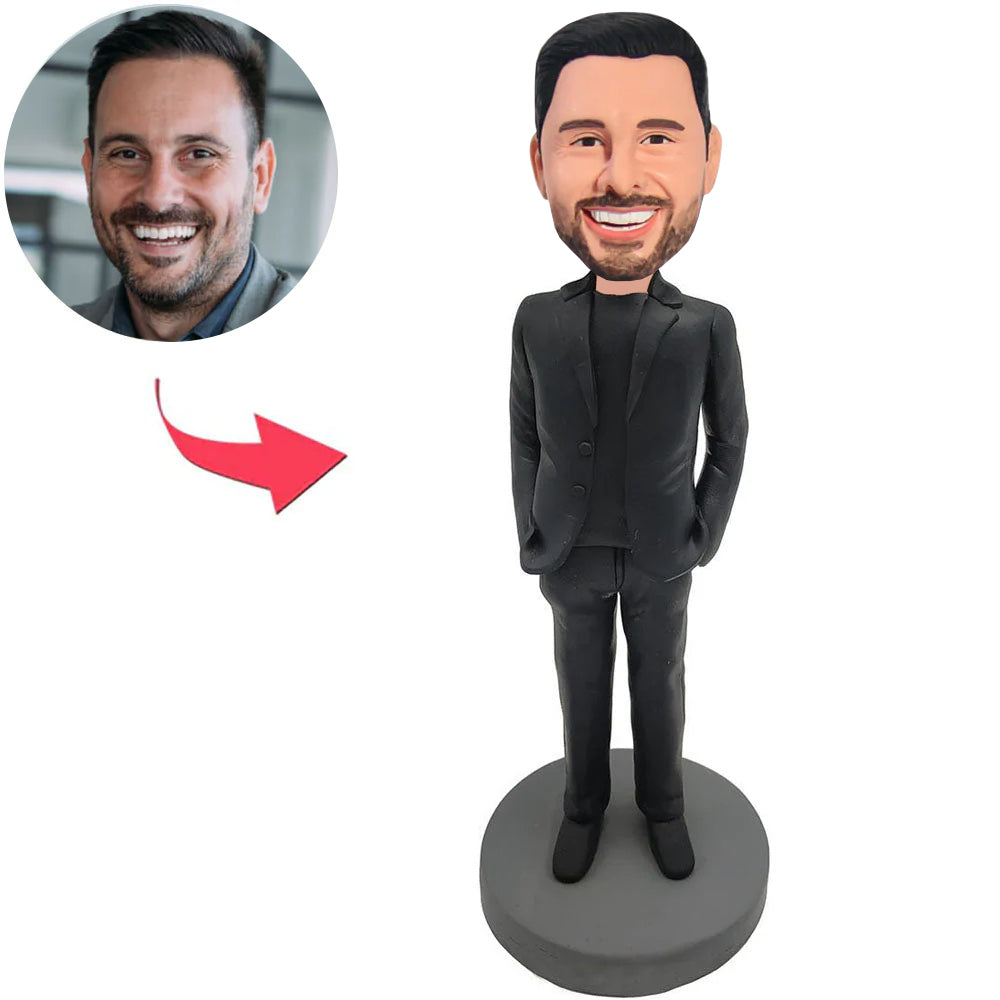 Custom Bobbleheads Cool Black Suit Business Man