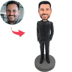 Custom Bobbleheads Cool Black Suit Business Man
