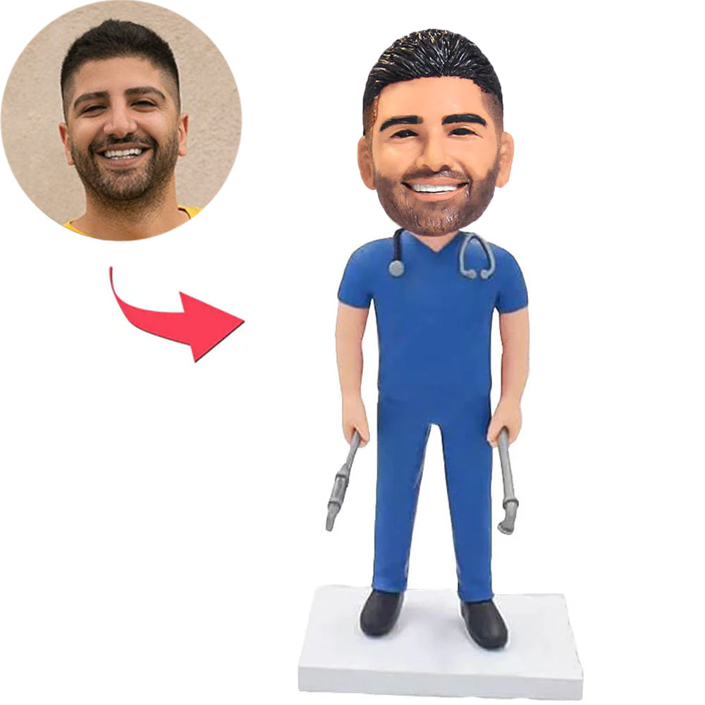 Doctor Holding Surgical Forceps Custom Bobbleheads