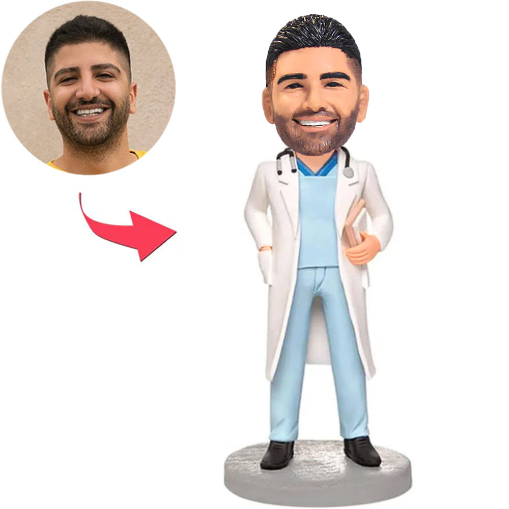 Cool Male Doctor Holding Notebook Custom Bobbleheads