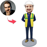 Cool Engineer Custom Bobbleheads Add Text With White Safety Helmet