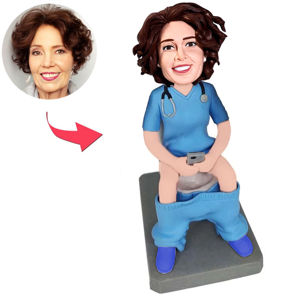 Female Doctor Sitting on The Toilet Custom Bobbleheads