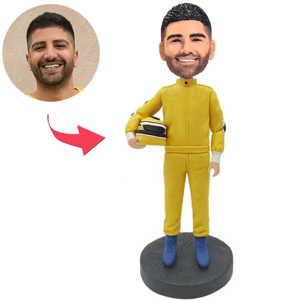 Racer Holding Hat Custom Bobbleheads