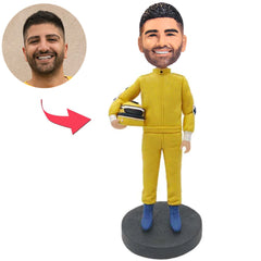 Racer Holding Hat Custom Bobbleheads