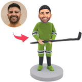 Green Suit Hockey Player Custom Bobbleheads Add Text
