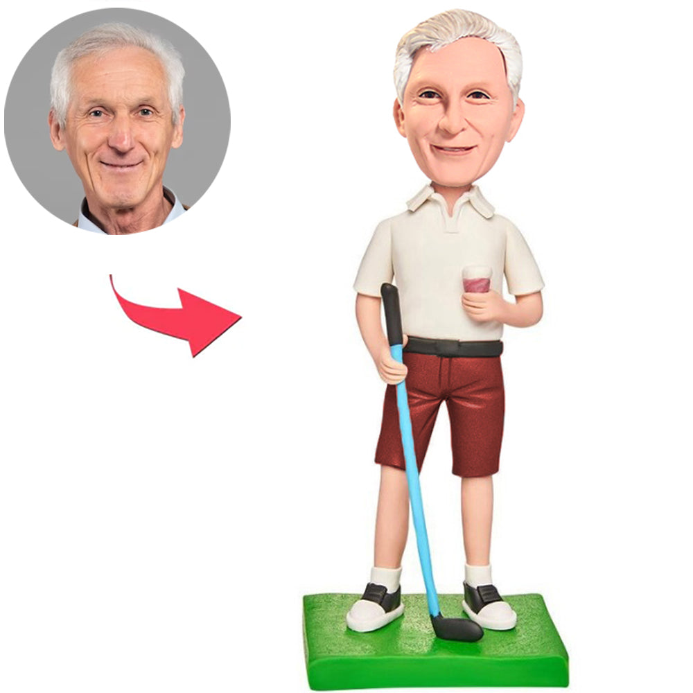 Holding Water Glass Golfer Custom Bobbleheads