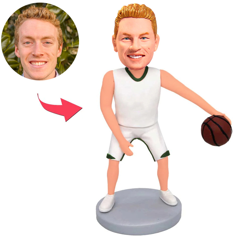 White Suit Basketball Happy Player Custom Bobbleheads