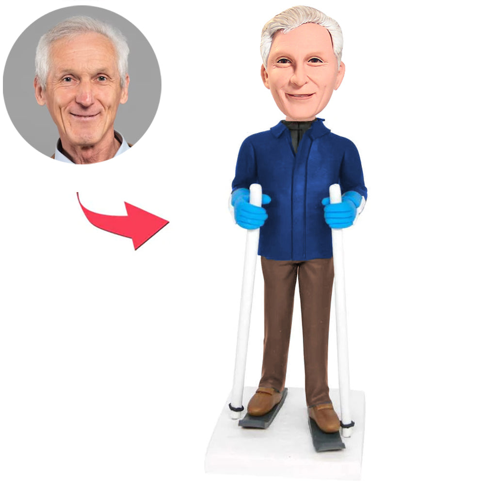 Skiing Old Man Custom Bobbleheads