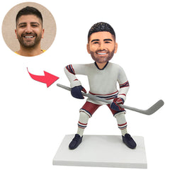 White Suit Hockey Player Custom Bobbleheads