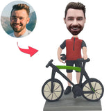 Man and Bicycle Custom Bobbleheads With Engraved Text