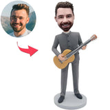 Grey Suit Man Play the Guitar Custom Bobbleheads Add Text
