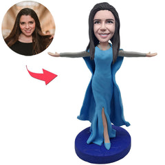 Custom Bobbleheads Beautiful Girl in Blue Dress