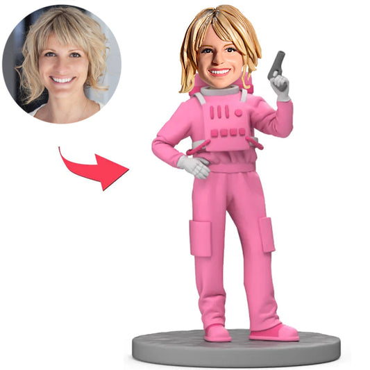 Woman in Pink Suit with Gun Custom Bobbleheads