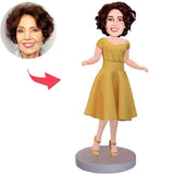 Gifts for Mom Yellow Dress Mom Custom Bobbleheads With Text