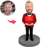 Man with Bow Tie Holding Love Heart Custom Bobbleheads